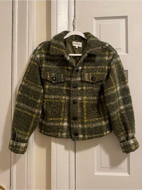 Heartloom Plaid Bouclé Shacket Jacket Olive Green Mustard Yellow S